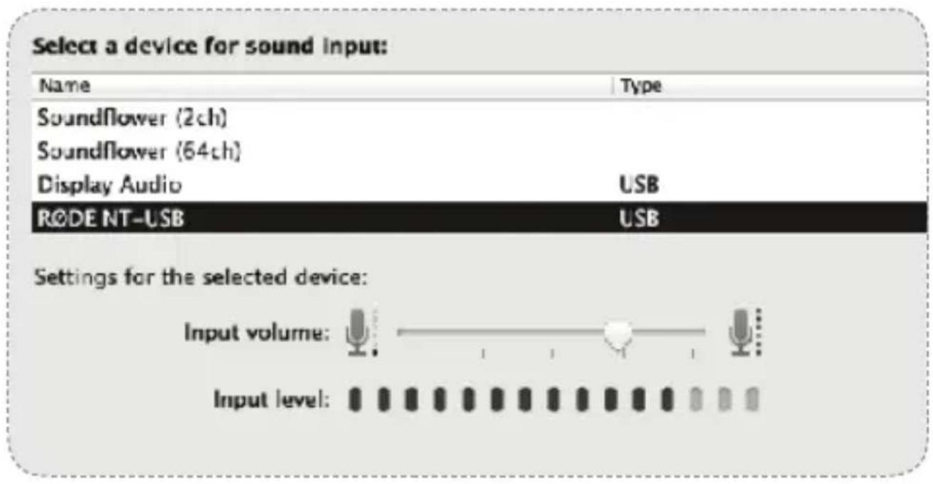 RODE NT-USB - 调整Mac OS电脑上的输入电平: - 2