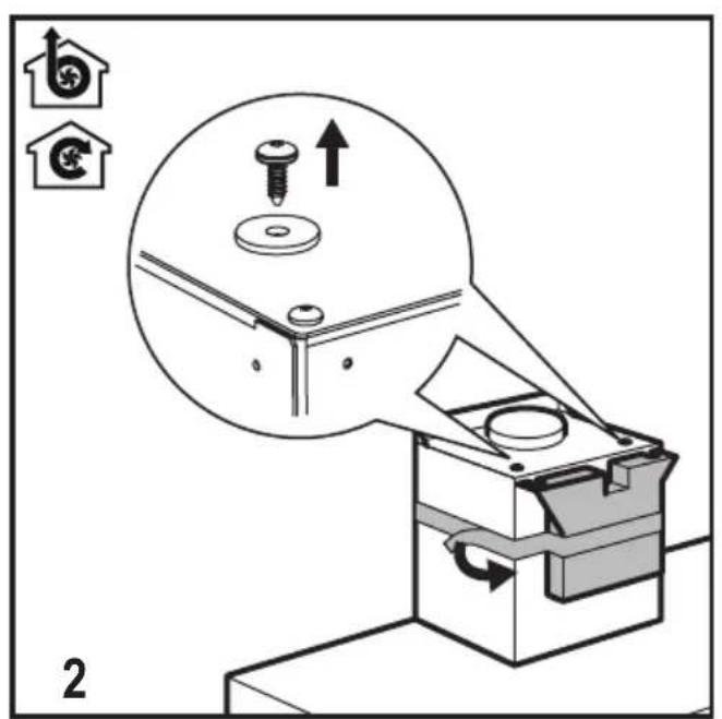 Diagram illustrating a mechanical assembly with labeled parts and directional arrows, including a magnified inset showing screw fastening.