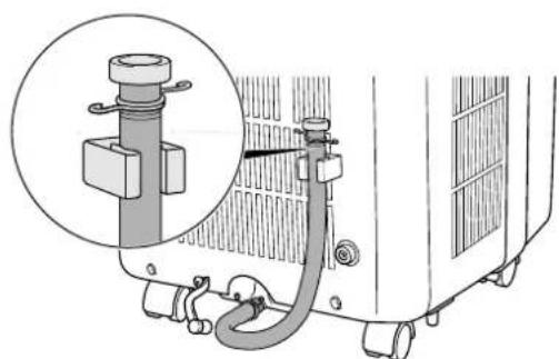 Diagram of a car air conditioning unit with a magnified inset showing a bolt and hose assembly (no text or labels)