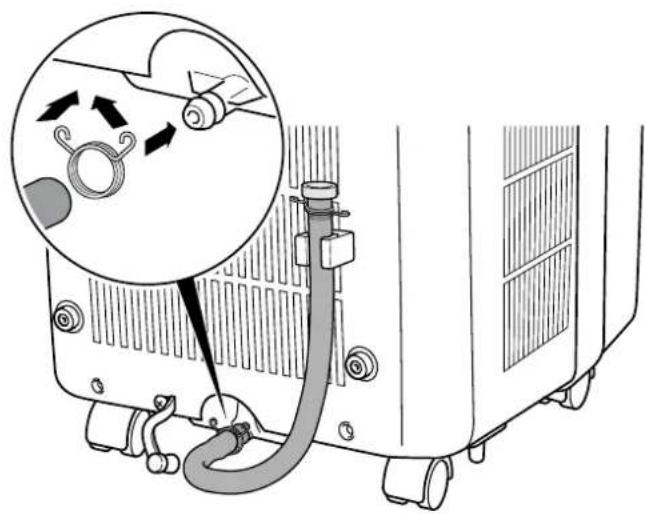 Diagram of a car air conditioner unit with hoses and a magnified inset showing airflow direction (no text or symbols)