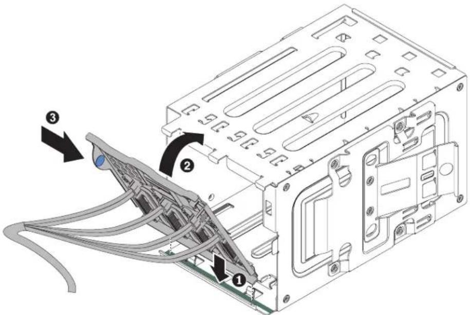 Technical diagram of a computer drive showing labeled components and cable routing