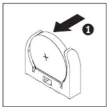 Diagram showing a mechanical component with an arrow and label '1' pointing to it, featuring a plus sign inside a curved housing.