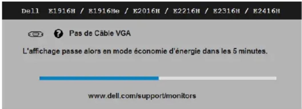 Dell E1916H / E1916He / E2016H / E2216H / E2316H / E2416H Pas de Câble VGA L'affichage passe alors en mode économie d'énergie dans les 5 minutes. www.dell.com/support/monitors