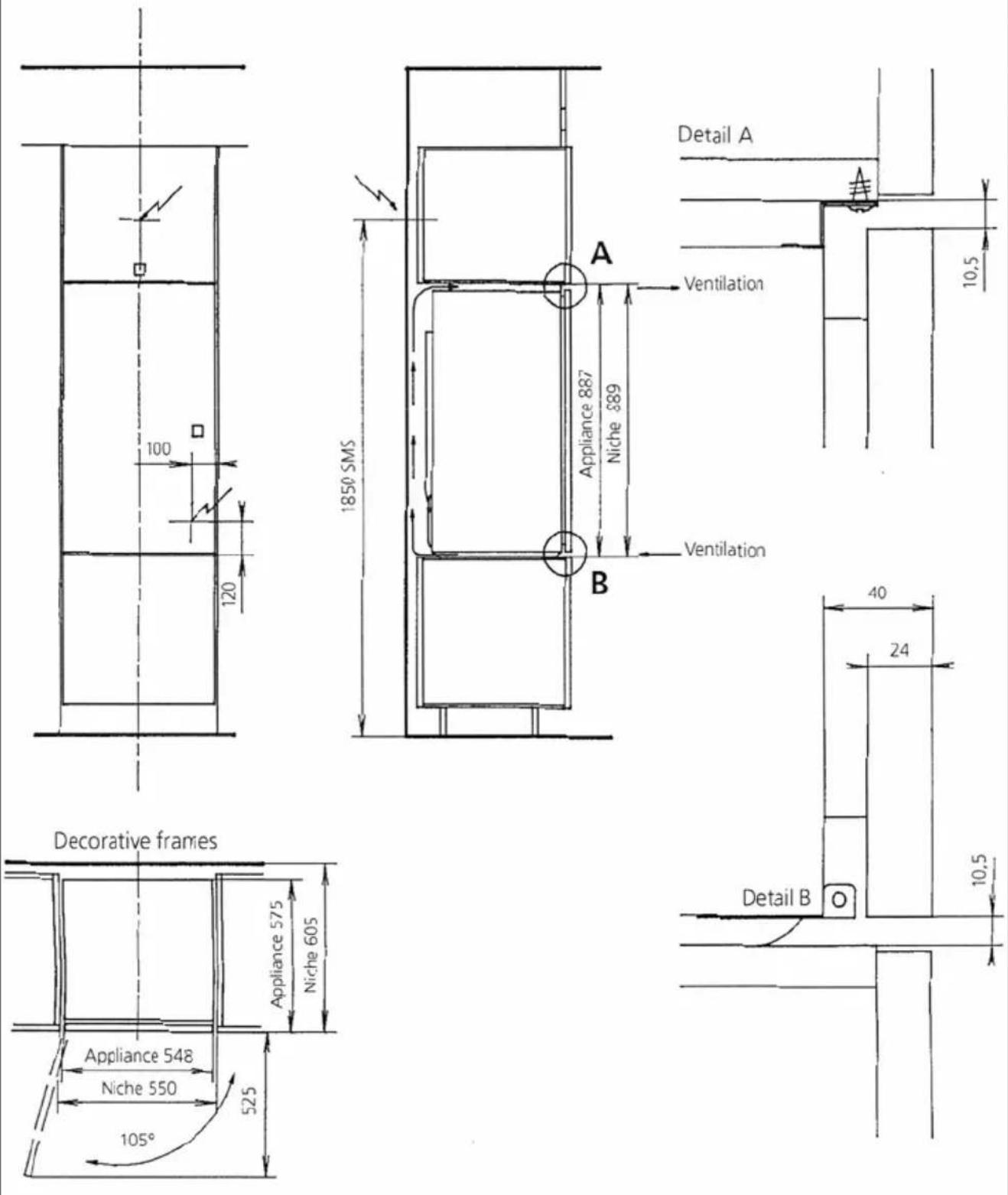 SIBIR Ideal eco Swiss - Built-in Refrigerator Niche SMS 7/6 (889 mm) with front ventilation - 1