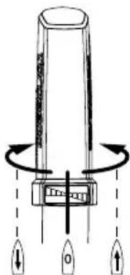 Diagram illustrating a mechanical or electrical component with labeled parts and directional arrows indicating rotation or movement.