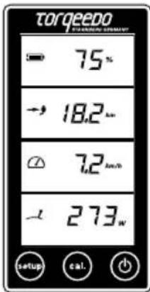 torqeedo STANDING TEMPLE 75% → 18.2 km 7.2 km/h 273 w setup cal.