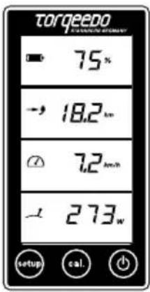 torqeedo 75% → 18.2 km 7.2 km/h 273 w setup cal.