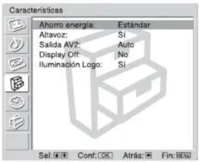 Características Ahorro energía: Estándar Altavoz: Sí Salida AV2: Auto Display Off: No Iluminación Logo: Sí Sel: ☑ ☒ Conf: ☑ ☑ Atrás: ☑ Fin: ☑