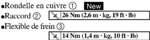 Dichtscheibe ① New Verbindungsstück ② 26 Nm (2,6 m · kg) Bremsschlauch ③ 14 Nm (1,4 m · kg)