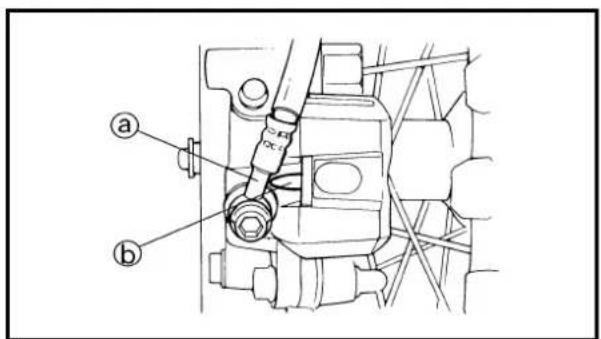Technical diagram of a mechanical assembly with labeled parts (a) and (b)