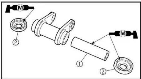 Technical diagram showing exploded view of mechanical components with labeled parts and assembly indicators