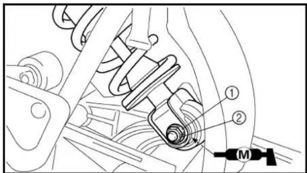 Technical diagram of a vehicle suspension system with labeled components and a motor indicator