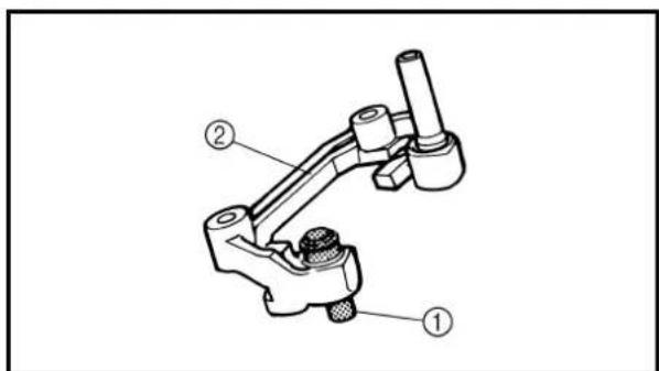 Technical diagram of a mechanical clamp or bracket assembly with numbered parts labeled ①, ②, and ③.