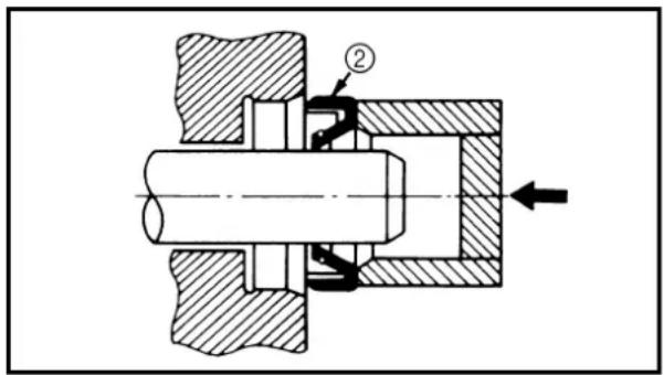 Technical mechanical diagram showing a cross-sectional view of a bearing assembly with labeled component ② and directional arrow.