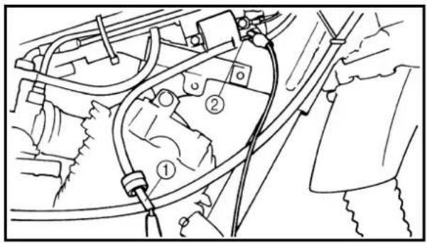Technical diagram showing car engine components with numbered parts labeled ①, ②, and ③