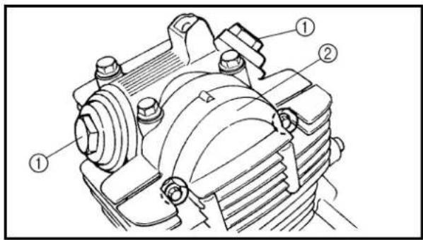 Technical diagram of a mechanical assembly with numbered components labeled ①, ②, and ①