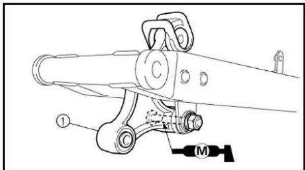 Technical diagram of a mechanical assembly with labeled parts and a motor symbol