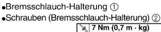 •Bremsschlauch-Halterung ① •Schrauben (Bremsschlauch-Halterung) ② 7 Nm (0,7 m · kg)
