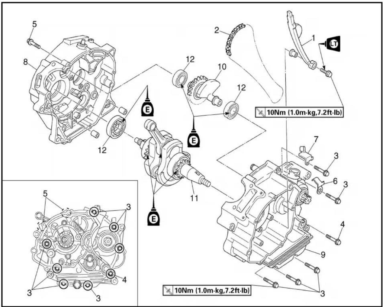 5 8 12 E 12 10 12 10Nm (1.0m·kg,7.2ft·lb) 1 LT 7 3 6 3 4 9 3 5 3 4 3 10Nm (1.0m·kg,7.2ft·lb)