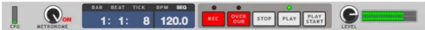 CPU ON METRONOME BAR BEAT TICK BPM SEQ 1: 1: 8 120.0 REC OVER DUB STOP PLAY PLAY START LEVEL