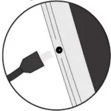 Circular diagram showing a black plug inserted into a white panel with a dot at center (no text or symbols)