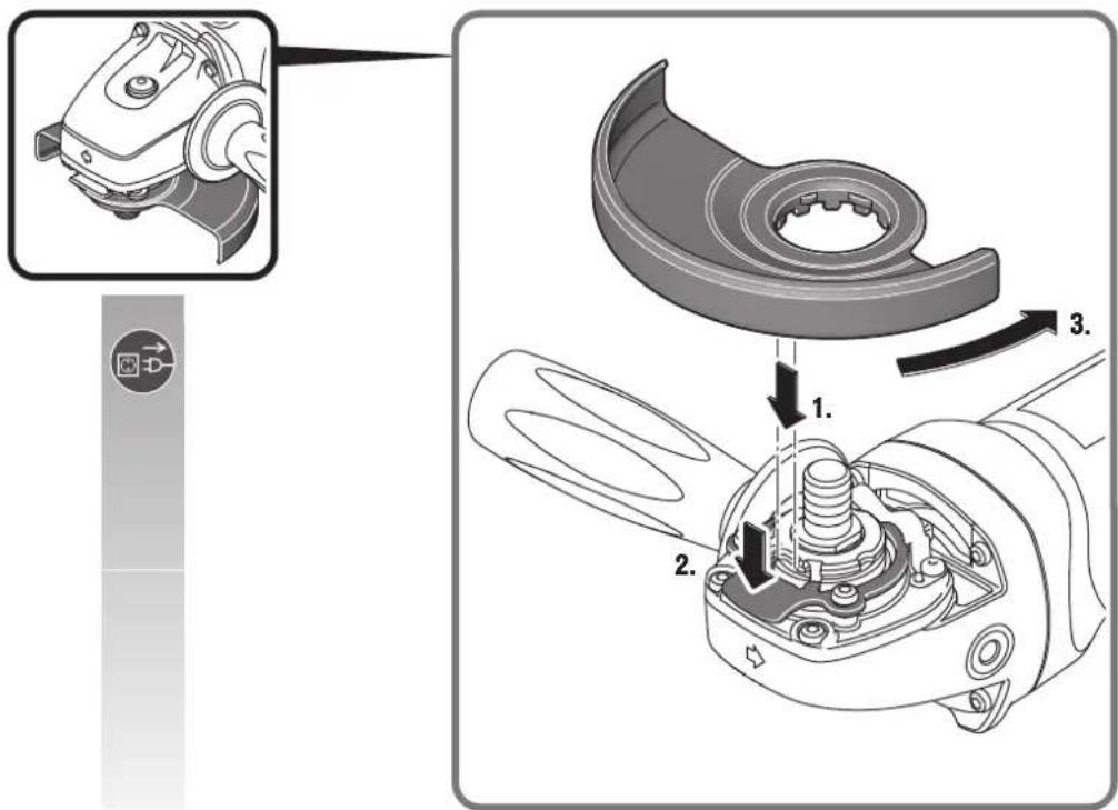 Technical diagram showing mechanical assembly steps with numbered components and directional indicators