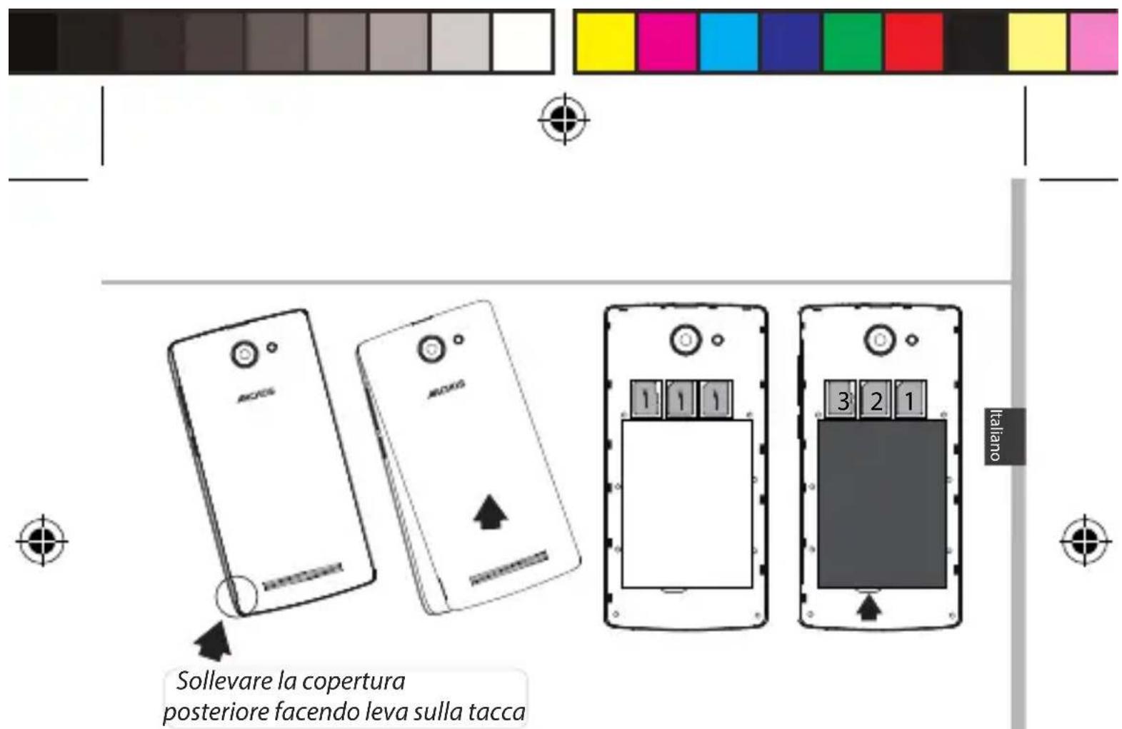 Sollevare la copertura posteriore facendo leva sulla tacca