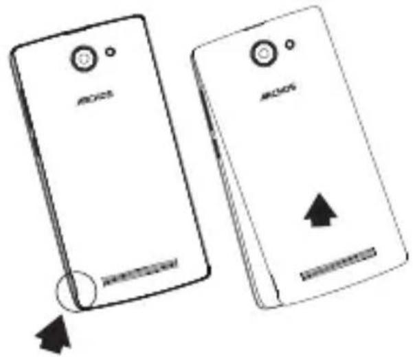 Two smartphones shown in side-by-side views, one with a circular button and the other with an upward arrow (no text or symbols on the devices themselves)