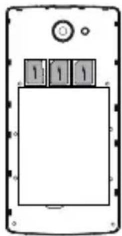 Front view of a smartphone with a control panel and three labeled buttons on the front screen (no text or symbols beyond basic labels)