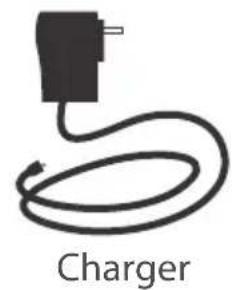 Simple line drawing of a charger with a plug and cable (no text or symbols)