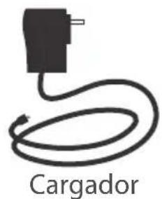 Simple line drawing of a plug connected to a coiled cable, labeled 'Cargador' below (no other text or symbols)