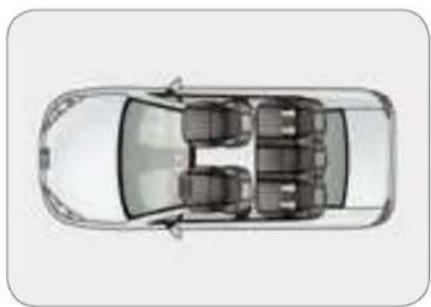 Top-down view of a car showing the roof, side seats, and dashboard (no text or symbols)
