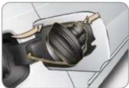 Close-up of a car interior showing a black plastic bag being inserted into a white container (no text or symbols visible)