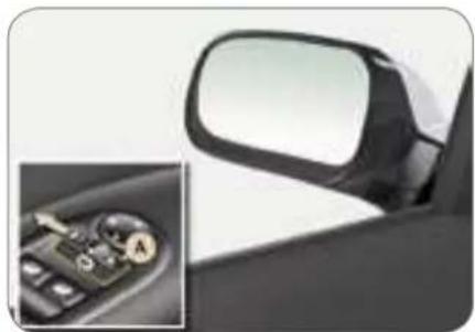 Close-up of a car's side mirror and gear shift lever (no text or symbols visible)