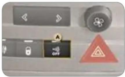 Control panel with icons including directional buttons, a lock, OFF button, and a warning triangle symbol