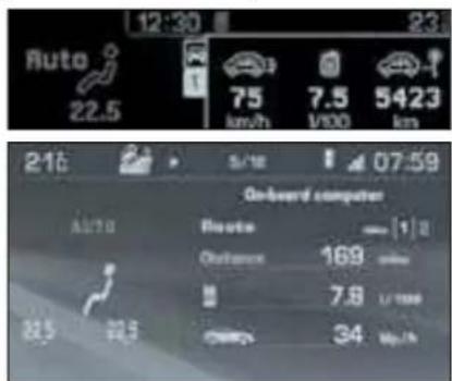 Auto 22.5 75 km/h 7.5 V/100 5423 km 216 S/10 07:59 On-board computer Auto Route 1 Outdoors 169 7.8 U/100 33.5 33.5 34 Up/10