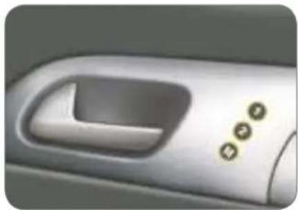 Close-up of a white electronic device handle with four circular buttons (no text or symbols visible)