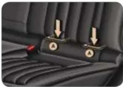 Interior view of a car seatbelt with two labeled buttons (A) and directional arrows indicating movement or force, no text or symbols present.