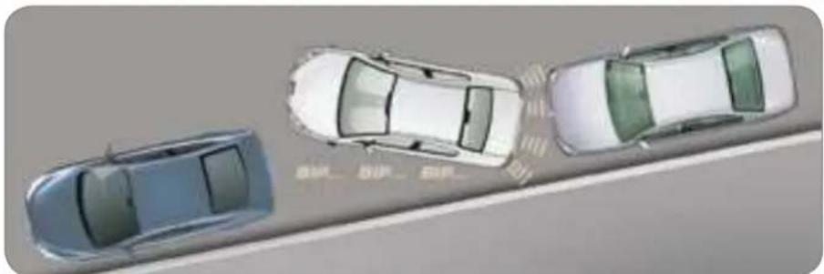 Top-down view of three cars on a road, no visible text or symbols