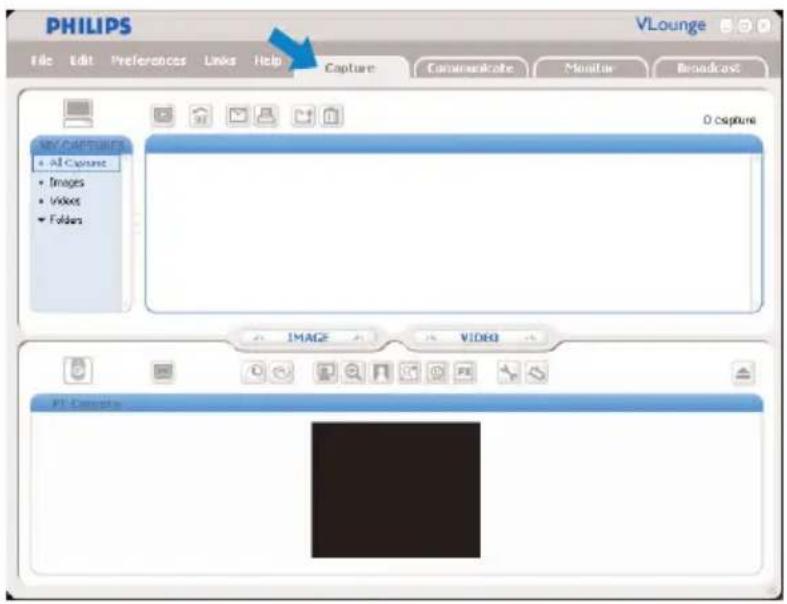 PHILIPS V Lounge File Edit Preferences Links Help Capture Communicate Monitor Broadcast New Capture • AI Capture • Images • Videos • Folders 0 capture IMAGE VIDEO PT Concrete