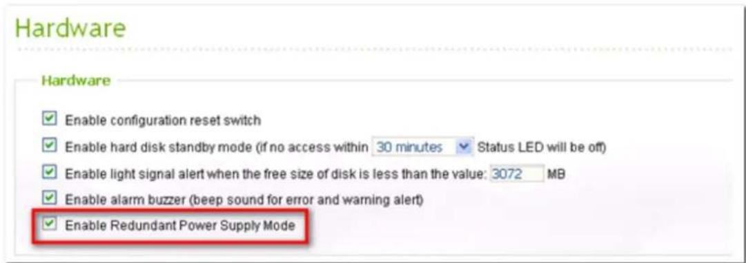 Hardware Hardware ✓ Enable configuration reset switch ✓ Enable hard disk standby mode (if no access within 30 minutes Status LED will be off) ✓ Enable light signal alert when the free size of disk is less than the value: 3072 MB ✓ Enable alarm buzzer (beep sound for error and warning alert) ✓ Enable…