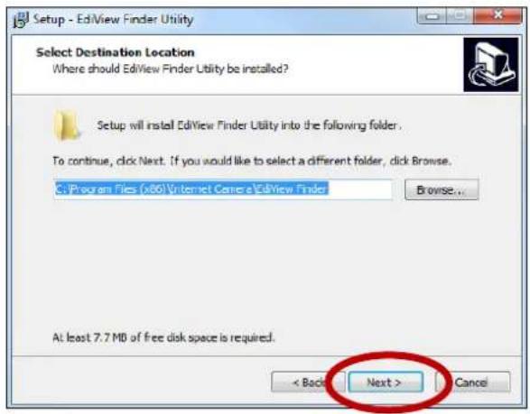 Setup - EdView Finder Utility Select Destination Location Where should EdView Finder Utility be installed? Setup will install EdView Finder Utility into the following folder. To continue, click Next. If you would like to select a different folder, click Browse. C:\Program Files (x86) Internet Canes\…