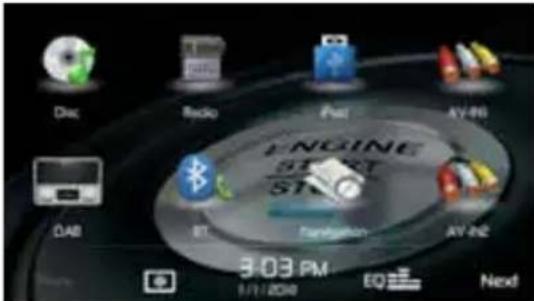 Disc Radio Fus AV-86 DAB ST 3:03 PM 1/1/2010 EQ Next ENGINE START ST Configuration AV-82