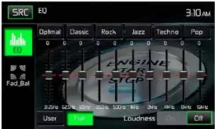 SRC EQ 3:10 AM Optimal Classic Rock Jazz Techno Pop 3.25Hz 52.9Hz 125Hz 260Hz 500Hz 1MHz 2kHz 3kHz 4kHz 5kHz Fad_Bal ENGINE TOR STOP User Full Loudness On Off