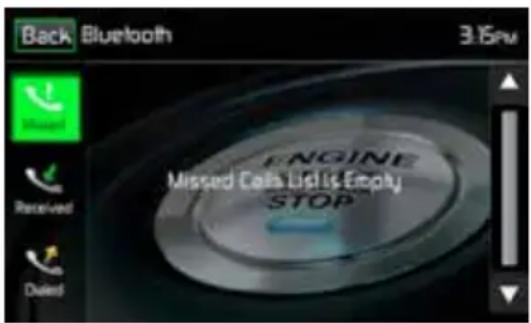 Back Bluetooth 3:15pm Engine Missed Calls List Is Empty STOP Received Deleted