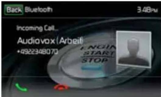 Back Bluetooth 3.48PM Incoming Call... Audiovox (Arbeit) +4922348070 LNGIN START STOP