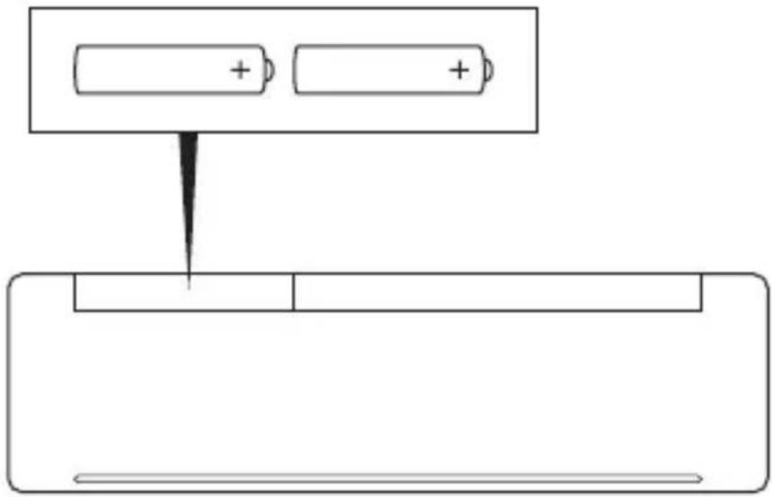 Diagram showing two battery cells above a rectangular device with a downward arrow pointing to the battery.