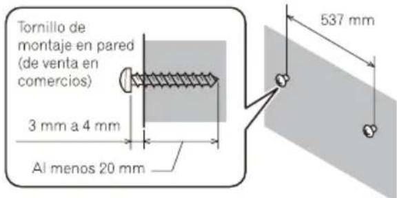 Tornillo de montaje en pared (de venta en comercios) 3 mm a 4 mm Al menos 20 mm 537 mm