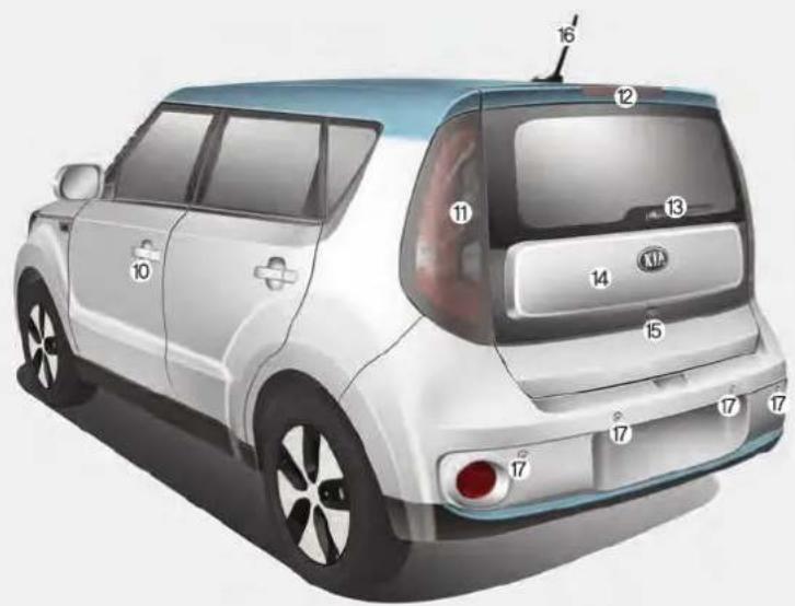 Technical diagram of a car front view with numbered components and brand logo