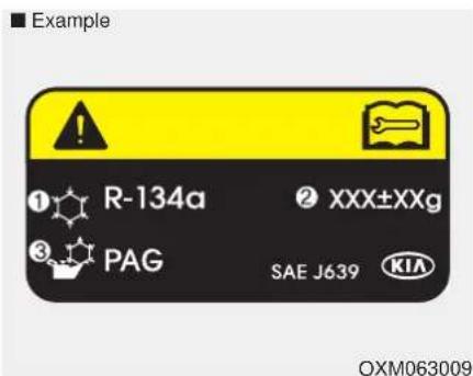 Example R-134a PAG XXX±XXg SAE J639 KIA OXM063009